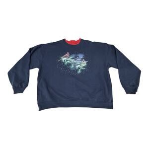 Vintage Pleasant Shade Navy Blue L Cardinal Couples Winter Cabin Xmas Sweatshirt